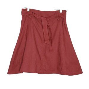 Linen A Line Panel Midi Skirt S Rust Red Tie Belt Boho Nature Modest Y2K